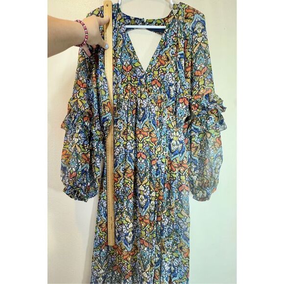 NWT Reset By Jane Esmeralda Bohemian Balloon Sleeve Maxi Open Back Dress Small - Picture 9 of 12